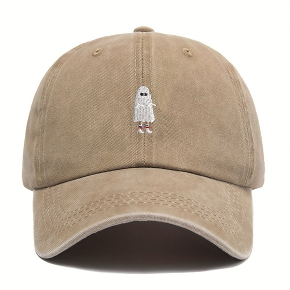 Ghost In Socks Embroidered Baseball Hat Khaki - Picture 1 of 7